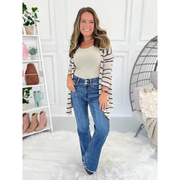 Vintage Double Button Frayed Hem Bootcut Jeans