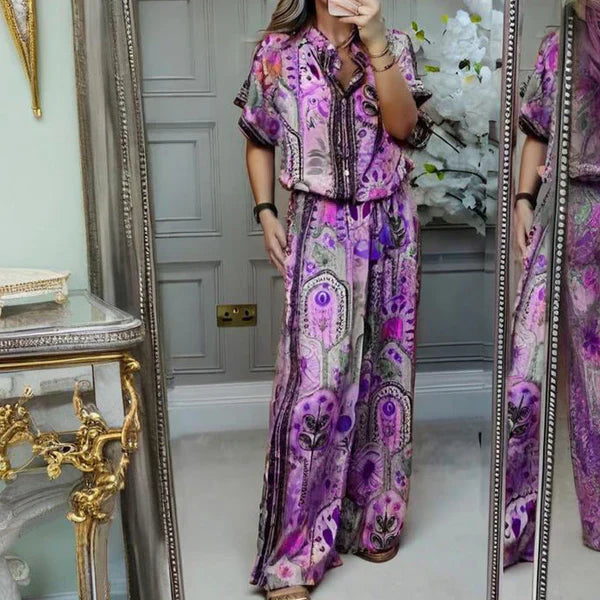 💜 LAST DAY PROMOTION - 50%OFF 💜Women's Printed Top & Wide Leg Pants 2-Piece Set