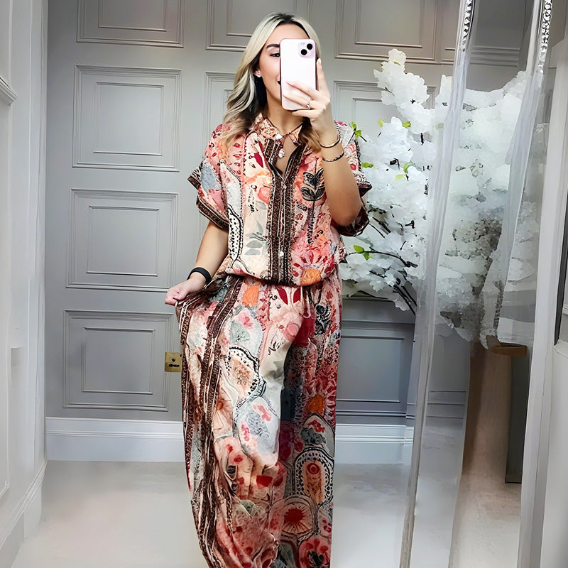 💜 LAST DAY PROMOTION - 50%OFF 💜Women's Printed Top & Wide Leg Pants 2-Piece Set