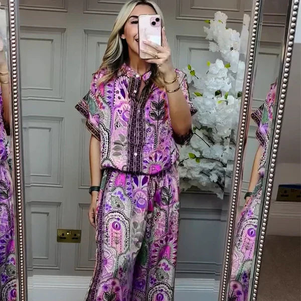 💜 LAST DAY PROMOTION - 50%OFF 💜Women's Printed Top & Wide Leg Pants 2-Piece Set
