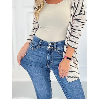 Vintage Double Button Frayed Hem Bootcut Jeans