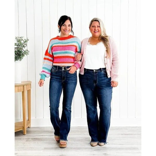 Vintage Double Button Frayed Hem Bootcut Jeans