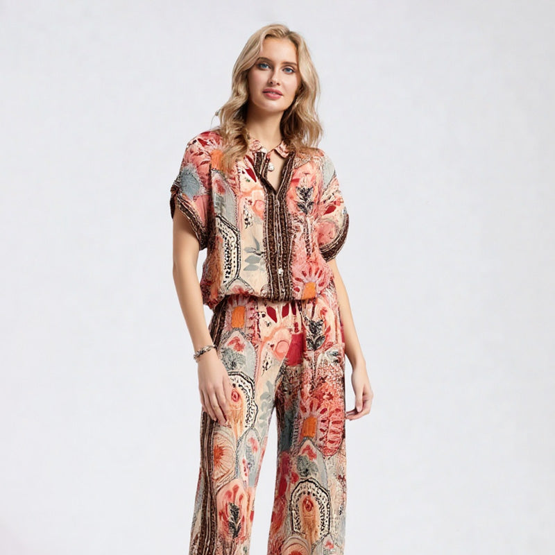 💜 LAST DAY PROMOTION - 50%OFF 💜Women's Printed Top & Wide Leg Pants 2-Piece Set