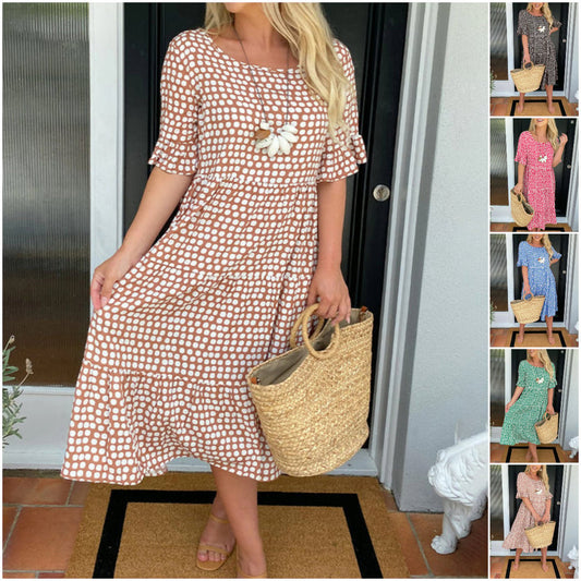 ☄️NEUER HEIßER VERKAUF🎉Rundhals-Midikleid mit Polka-Dot-Print