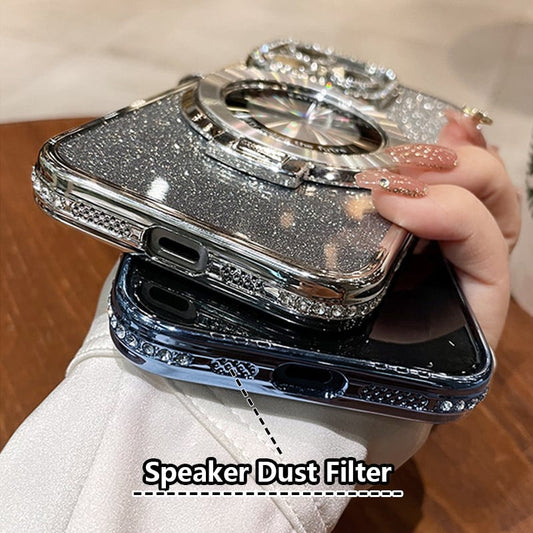 Magnetische iPhone-Hülle mit funkelnden Strasssteinen und unsichtbarem Ständer