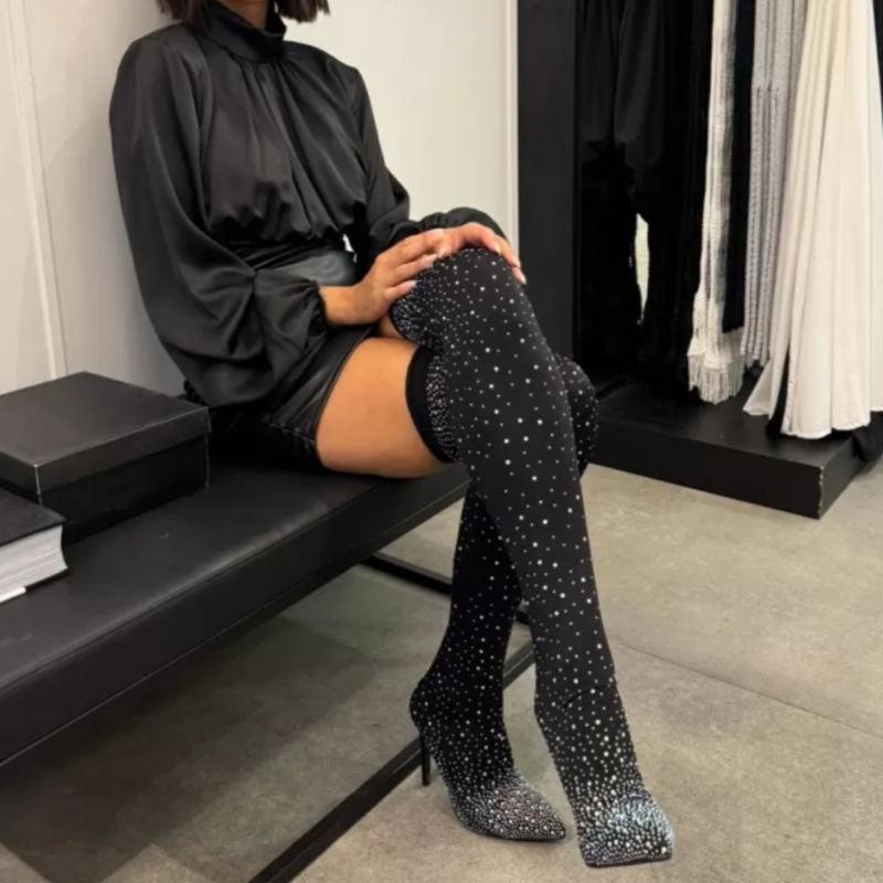 💥Hot Sales - 50% OFF✨Women’s Sparkly Faux Diamonds Over-the-Knee Boots👠