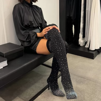 💥Hot Sales - 50% OFF✨Women’s Sparkly Faux Diamonds Over-the-Knee Boots👠