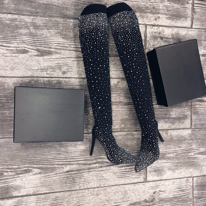 💥Hot Sales - 50% OFF✨Women’s Sparkly Faux Diamonds Over-the-Knee Boots👠