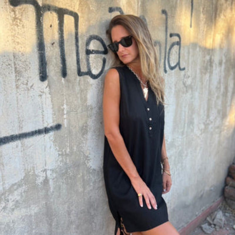 💖Big price reduction! 49% OFF🔥💖Women's Sleeveless Button Pocket V-Neck Dress