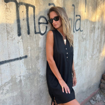 💖Big price reduction! 49% OFF🔥💖Women's Sleeveless Button Pocket V-Neck Dress