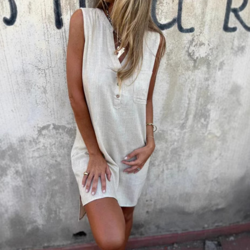 💖Big price reduction! 49% OFF🔥💖Women's Sleeveless Button Pocket V-Neck Dress