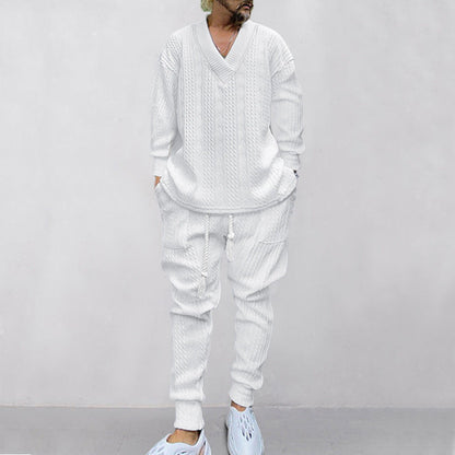 💥Heute angekommen – 50%💥 2-teiliges Herren-Set aus Baggy-Sweatshirt mit V-Ausschnitt und Jogginghose