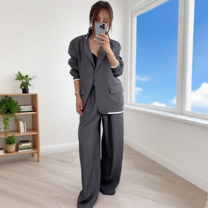 ⏰FLASH SALE 49% OFF🔥Women's Long Sleeve Blazer & Wide Leg Pant 2-Piece Set