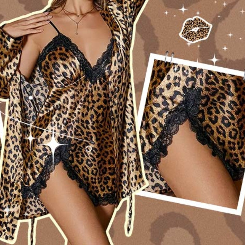 Sexy Leopard Print Robe & Nightgown Set