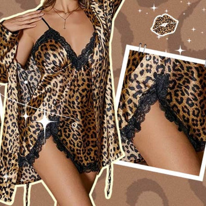 Sexy Leopard Print Robe & Nightgown Set