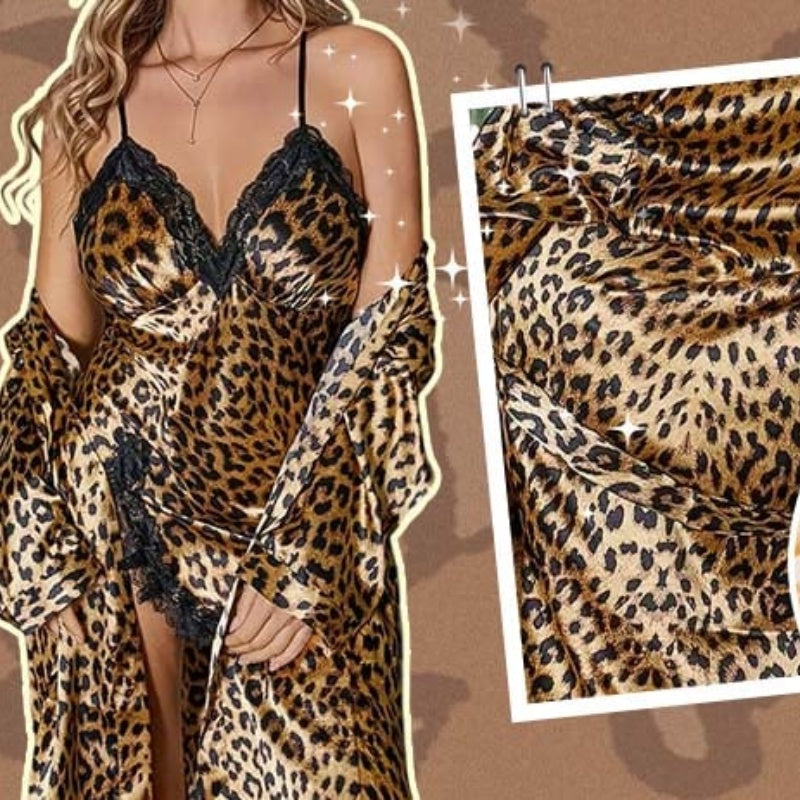 Sexy Leopard Print Robe & Nightgown Set