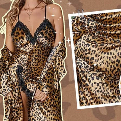 Sexy Leopard Print Robe & Nightgown Set